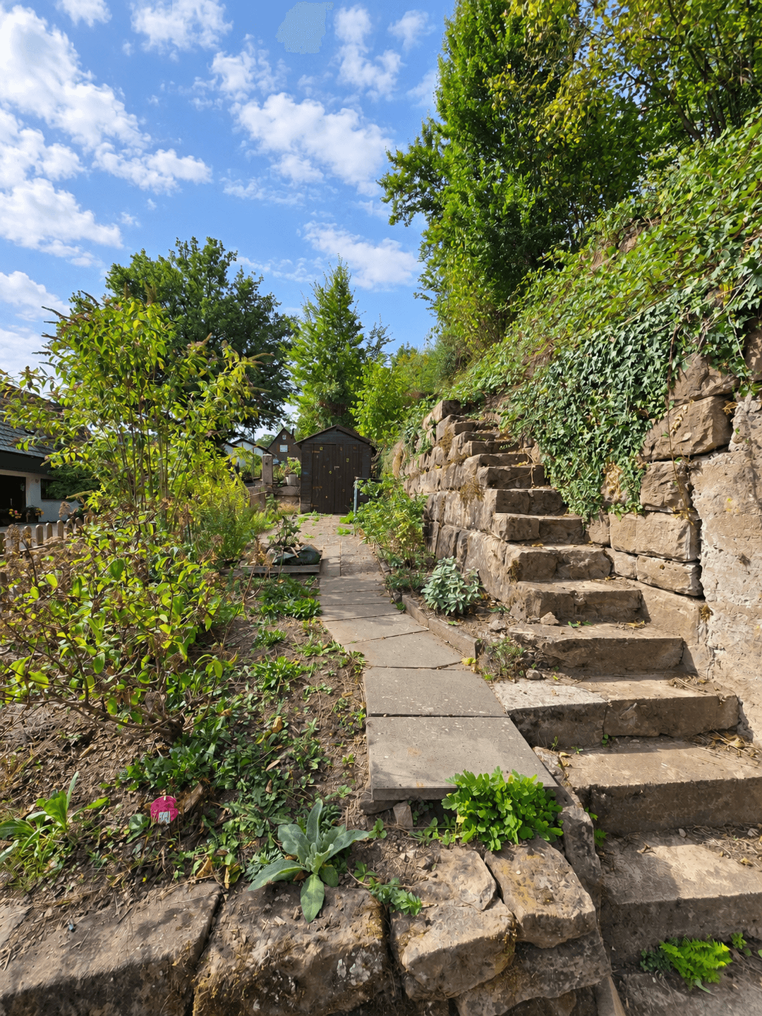 Garten mit terrassenförmig angelegten Beeten